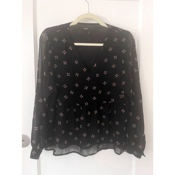 Womens Maje Leona Foulard Print Blouse Semi Sheer Boho Top US Small (1) - Picture 3 of 10